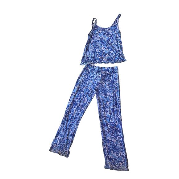 Beautiful Lilly Pulitzer PJ Knit Pants and top Coastal Blue Whispurr Pajama Set - Picture 1 of 12
